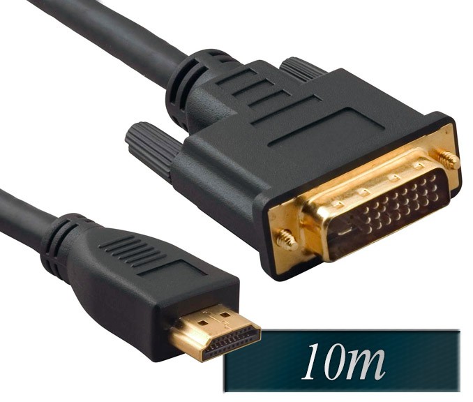 Kabel DVI na HDMI 10m pozlačen