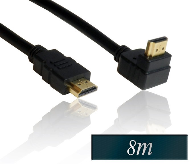 Kabel HDMI 1.4 8m pozlačen 1x pravokoten priključen