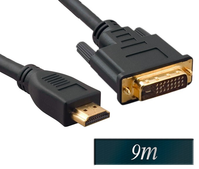 Kabel DVI na HDMI 9m pozlačen
