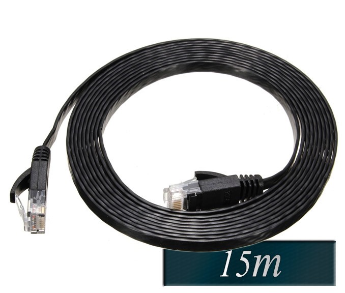 Kabel mrežni UTP 15m Cat7 ploščat črne barve