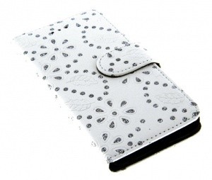 Etui s kristalčki, s predalom za kartice za Apple iPhone 6 4.7'' - bele barve