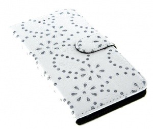 Etui s kristalčki, s predalom za kartice za Apple iPhone 6 Plus 5.5'' - bele barve