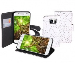 Etui s kristalčki, s predalom za kartice za Samsung Galaxy S7 - bele barve