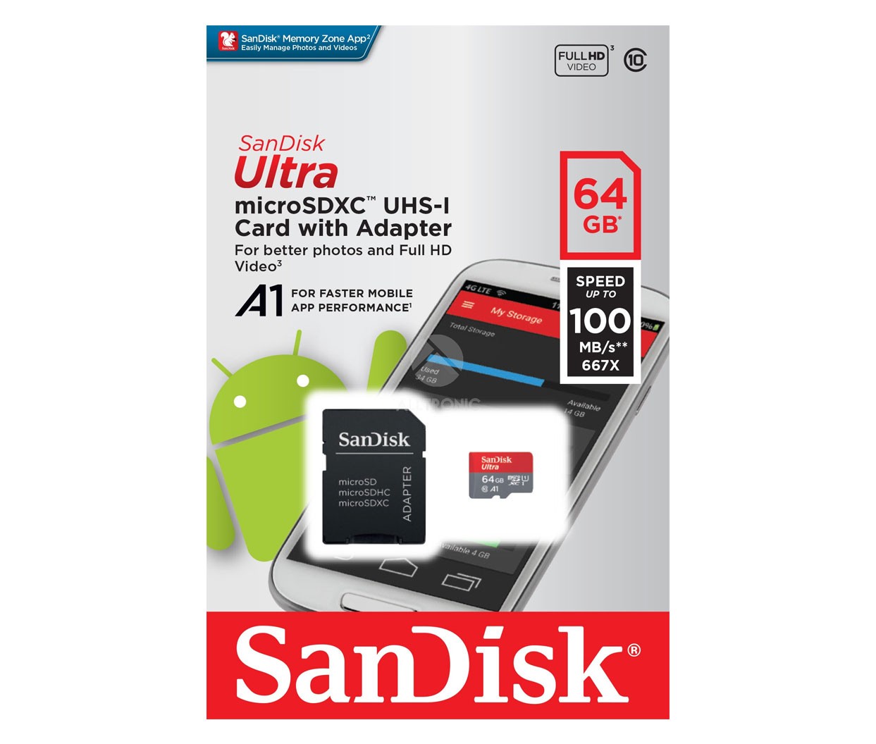 SanDisk Spominska kartica micro SD CL10 64GB