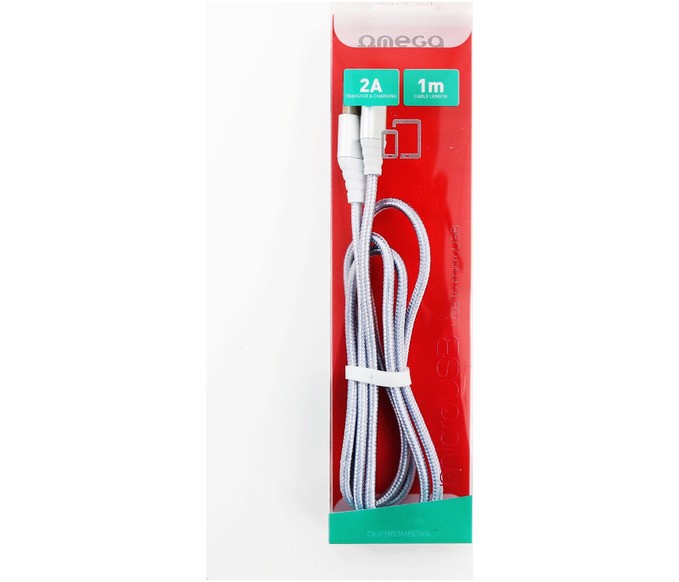 Omega USB na Lightning pleten kabel 1m 2A srebrn