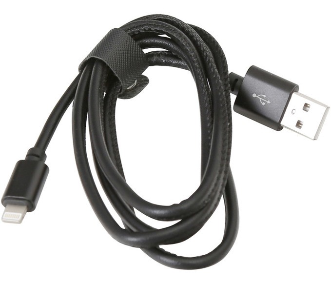 USB Lightning usnjen kabel 1m 2,4A črne barve