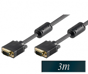 Kabel VGA HD15 moški moški 3m črne barve
