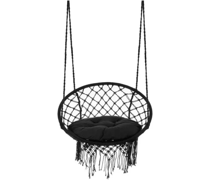 Viseči stol gnezdo z blazino črne barve