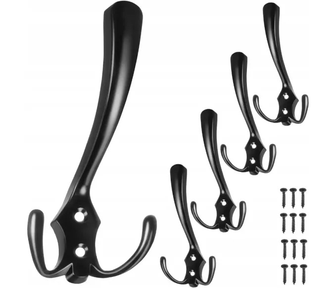 Obešalnik stenski črn - 5 kos
