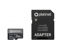 Platinet microSDXC Secure Digital 256GB C10 U3 A2 s SD adapterjem