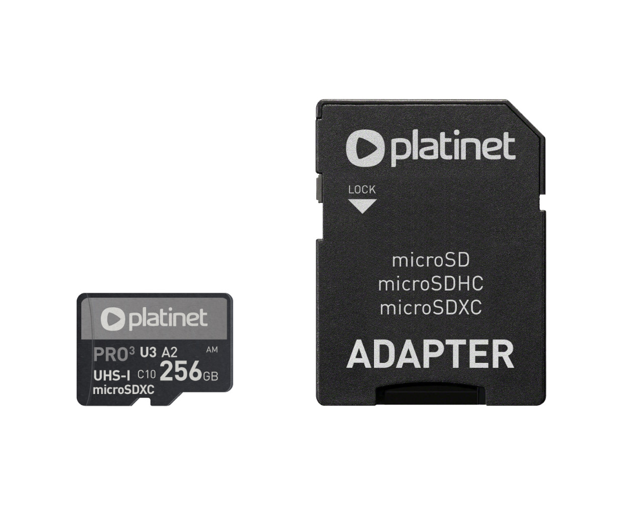 Platinet microSDXC Secure Digital 256GB C10 U3 A2 s SD adapterjem