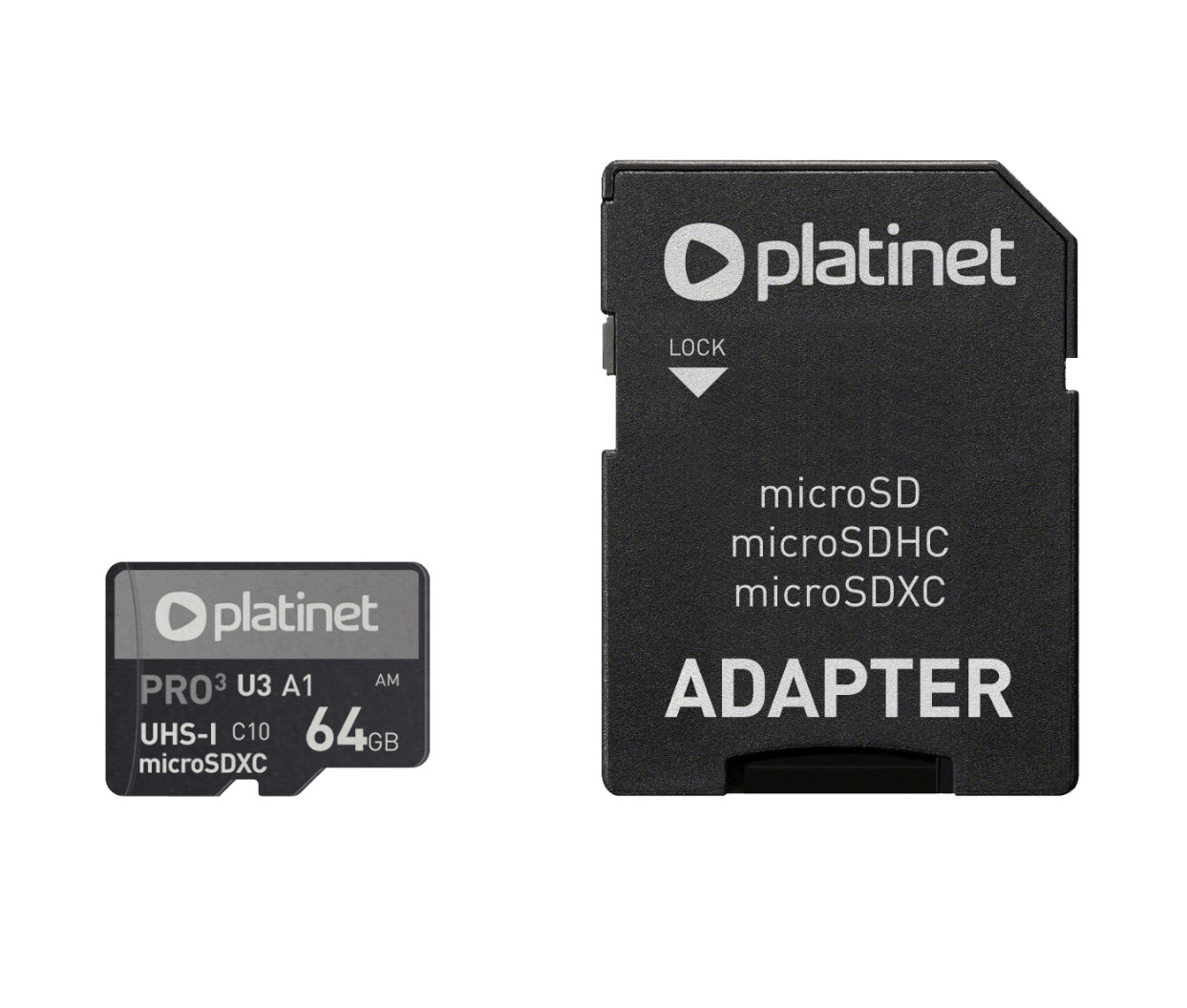 Platinet microSDXC Secure Digital 64GB C10 U3 s SD adapterjem