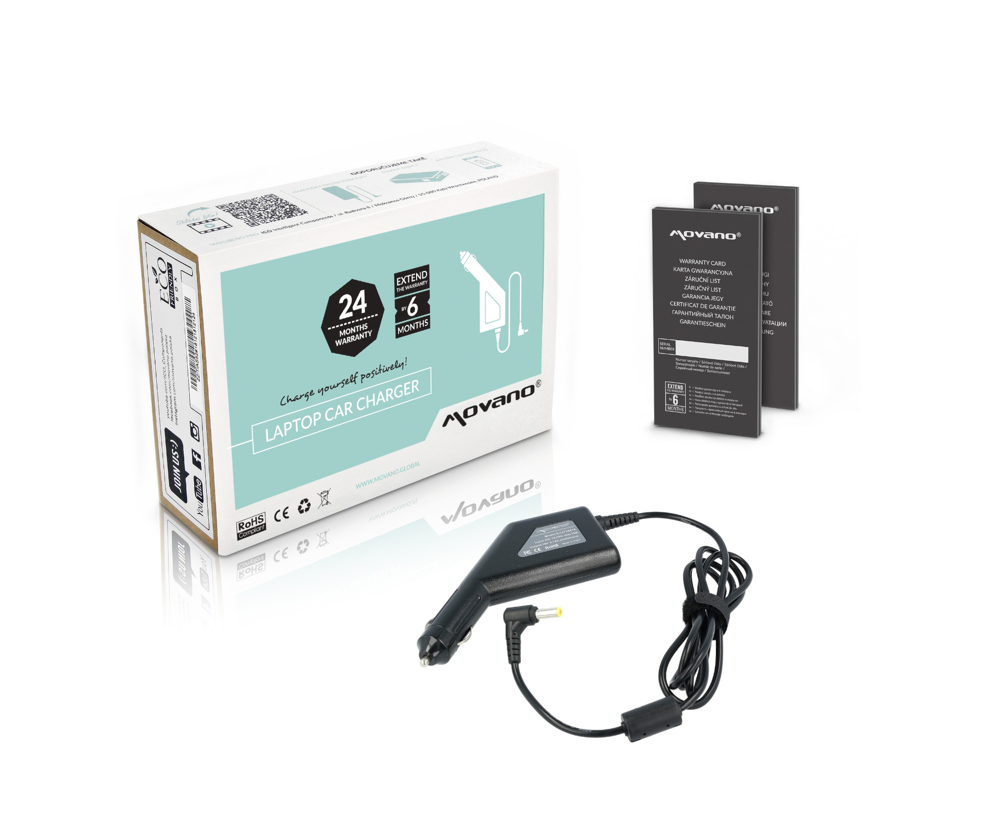 Movano avtomobilski napajalnik za prenosnike 90W 19V 4,74A (5,5 x 2,5)