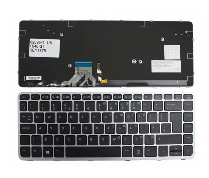 Tipkovnica za For HP Elitebook Folio 1040 G1, 1040 G2 - UK, srebrn okvir, črne tipke